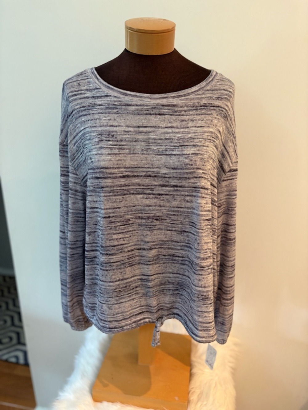 Mudd XL Marled Gray Lightweight Knit Top Drawstring Hem Casual Cozy - Picture 2 of 13
